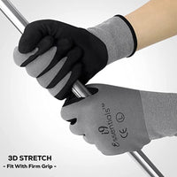 i9 Essentials 12 pairs of gloves Micro-Foam | Nitrile Coated Work Gloves | Large Multi-Purpose Safety Gloves for Men/Women - Grey