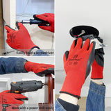 i9 Essentials 6 Pairs of gloves Medium Nitrile-Coated Work Gloves | Lightweight Multi-Purpose Safety Gloves with Grip - Red & Black