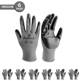 i9 Essentials 6 Pairs of gloves Medium Nitrile-Coated Work Gloves | Lightweight Multi-Purpose Safety Gloves with Grip - Grey and Black