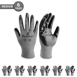 i9 Essentials  Multi-Purpose Work Gloves Medium Seamless - Nitrile-Coated Safety Gloves for Men - Lightweight Safety Gloves for Woodworking, Gardening, Construction Work Gloves Pairs - Grey, 6 Pairs