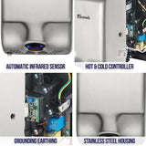 5Seconds™ Electric Hand Dryers for Bathrooms Commercial in 1000W, Stainless Steel Turbo Mini Grey, Touch Free Sensor, High Speed Energy Efficient UL Listed, 2 Years Warranty, ADA Compliant