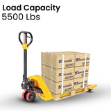 5Seconds™ Steel Hand Pallet Truck, 5500 lbs Capacity, 48" Length x 21" Width Fork, Yellow
