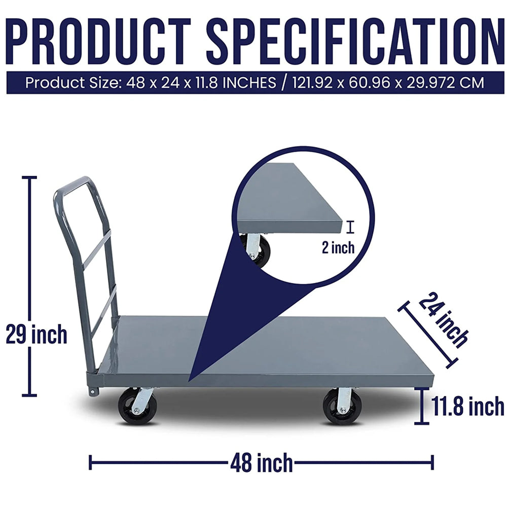 5Seconds™ Platform Cart Industrial Dolly Cart Heavy Duty 48” X 24” Platform Truck Commercial Cart Flatbed Platform Cart with 2000lb Capacity, Moving Cart 6” Swivel Wheels Flatbed cart, Push Cart