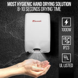 5Seconds™ Electric Hand Dryers for Bathrooms Commercial in 1000W, Stainless Steel Turbo Mini White, Touch Free Sensor, High Speed Energy Efficient UL Listed, 2 Years Warranty, ADA Compliant