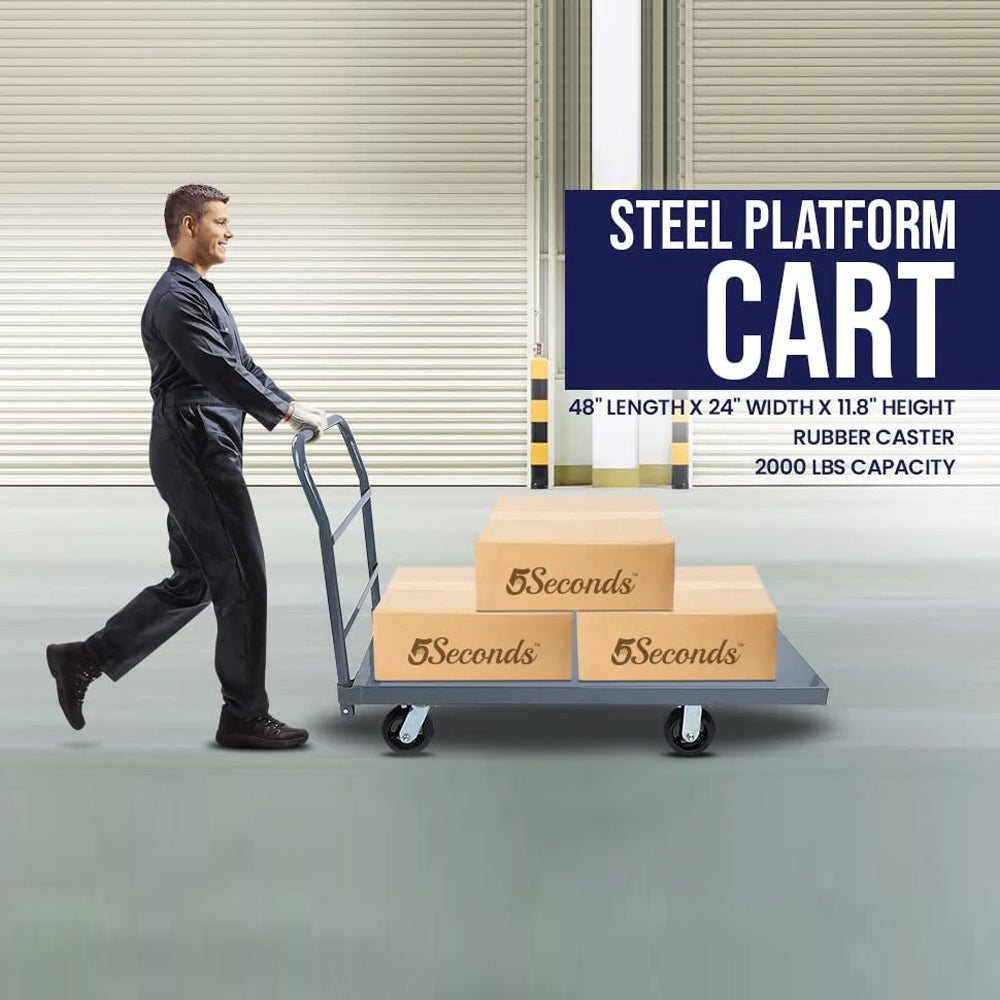 5Seconds™ Platform Cart Industrial Dolly Cart Heavy Duty 48” X 24” Platform Truck Commercial Cart Flatbed Platform Cart with 2000lb Capacity, Moving Cart 6” Swivel Wheels Flatbed cart, Push Cart