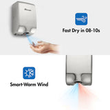 5Seconds™ Electric Hand Dryers for Bathrooms Commercial in 1000W, Stainless Steel Turbo Mini Grey, Touch Free Sensor, High Speed Energy Efficient UL Listed, 2 Years Warranty, ADA Compliant