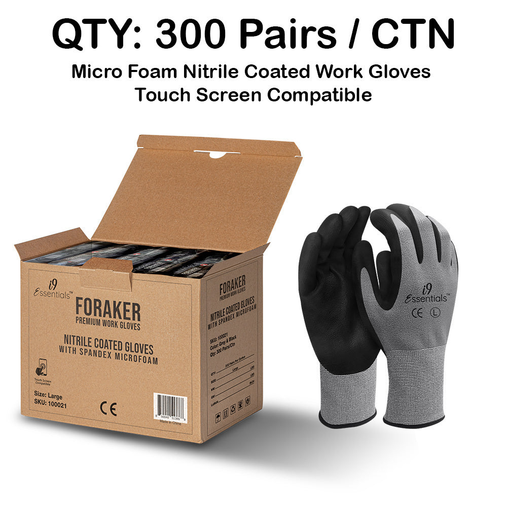 Hyper Tough Nitrile Dipped Safety Work Gloves, 3 Pair, Mechanics Work Gloves,  Size Large, Black 