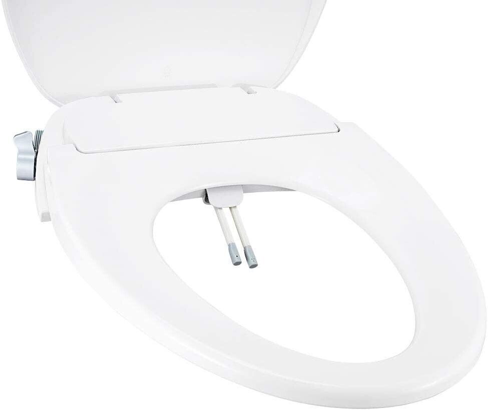 5Seconds™ Non-Electric Bidet Toilet Seat Elongated, White, Soft Close Round Toilet Seat, with Super grip bumpers – Easy Installation and Quick Release